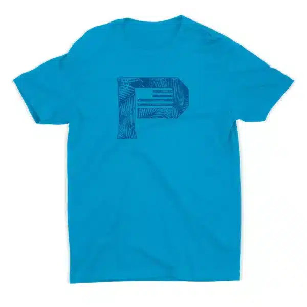 Pioneer P logo with Palm Tree Turquoise Shirt