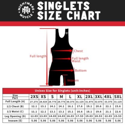 Unisex Singlet Size Chart